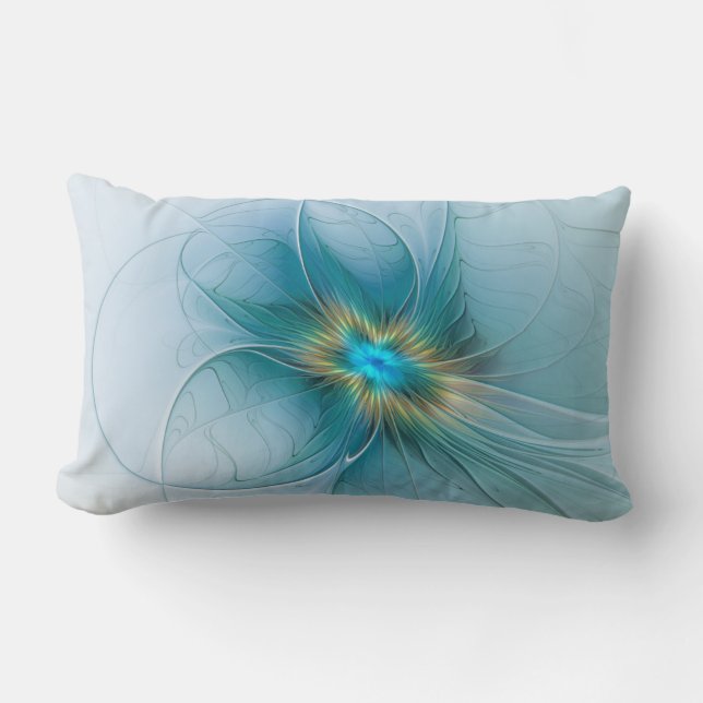 Little Beauty Modern Blue Gold Fractal Art Flower Lendenkissen (Vorderseite)