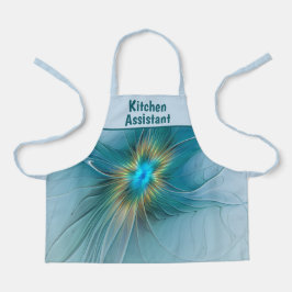 Little Beauty Modern Blue Gold Fractal Art Flower Schürze