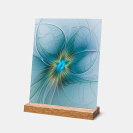 Little Beauty Modern Blue Gold Fraktal Blume Acrylschild