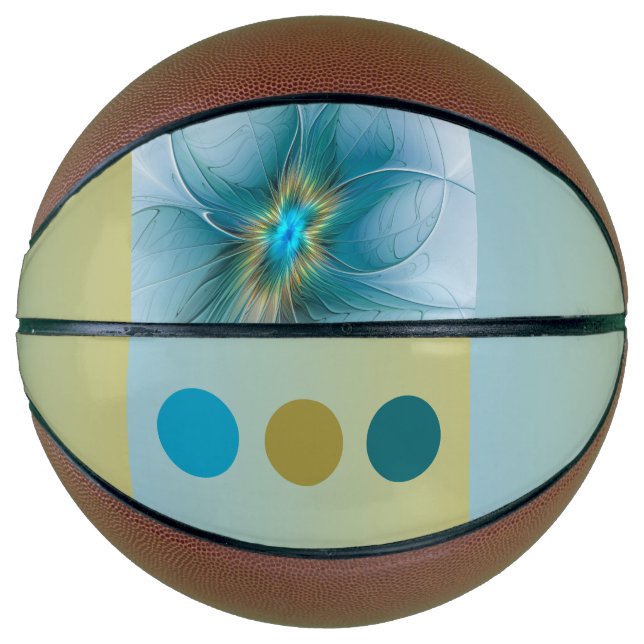 Little Beauty Modern Blue Gold Fraktal Blume Basketball (Vorderseite)