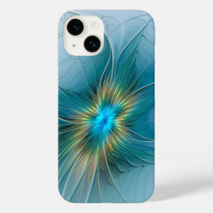 Little Beauty Modern Blue Gold Fraktal Blume Case-Mate iPhone 14 Hülle