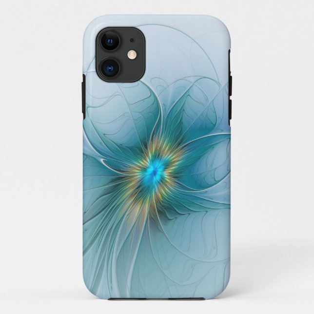 Little Beauty Modern Blue Gold Fraktal Blume Case-Mate iPhone Hülle (Rückseite)