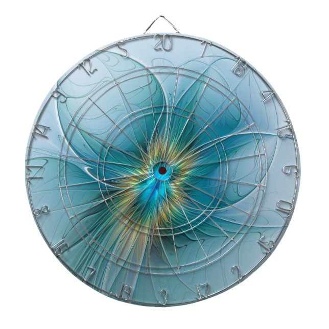 Little Beauty Modern Blue Gold Fraktal Blume Dartscheibe (vorne)