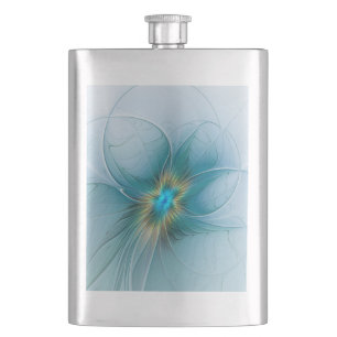 Little Beauty Modern Blue Gold Fraktal Blume Flachmann