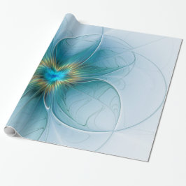 Little Beauty Modern Blue Gold Fraktal Blume Geschenkpapier