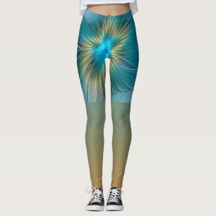 Little Beauty Modern Blue Gold Fraktal Blume Leggings