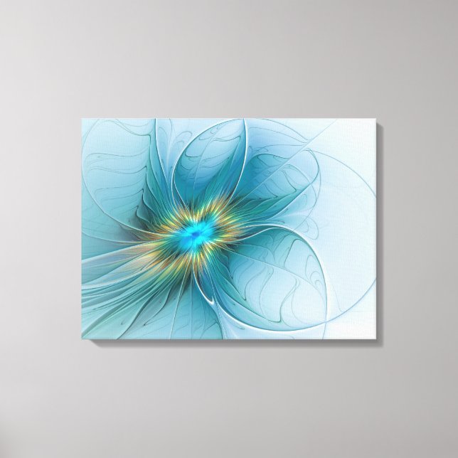 Little Beauty Modern Blue Gold Fraktal Blume Leinwanddruck (Vorderseite)