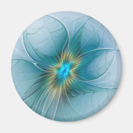 Little Beauty Modern Blue Gold Fraktal Blume Magnet