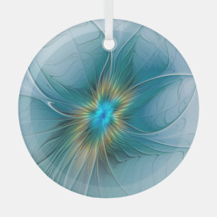Little Beauty Modern Blue Gold Fraktal Blume Ornament Aus Glas