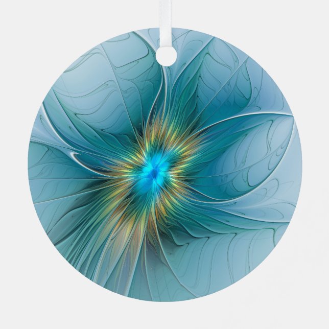 Little Beauty Modern Blue Gold Fraktal Blume Ornament Aus Metall (Rückseite)