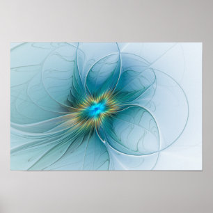 Little Beauty Modern Blue Gold Fraktal Blume Poster