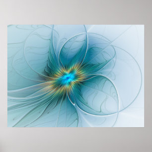Little Beauty Modern Blue Gold Fraktal Blume Poster