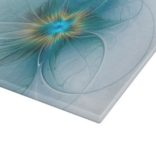 Little Beauty Modern Blue Gold Fraktal Blume Schneidebrett