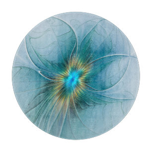 Little Beauty Modern Blue Gold Fraktal Blume Schneidebrett