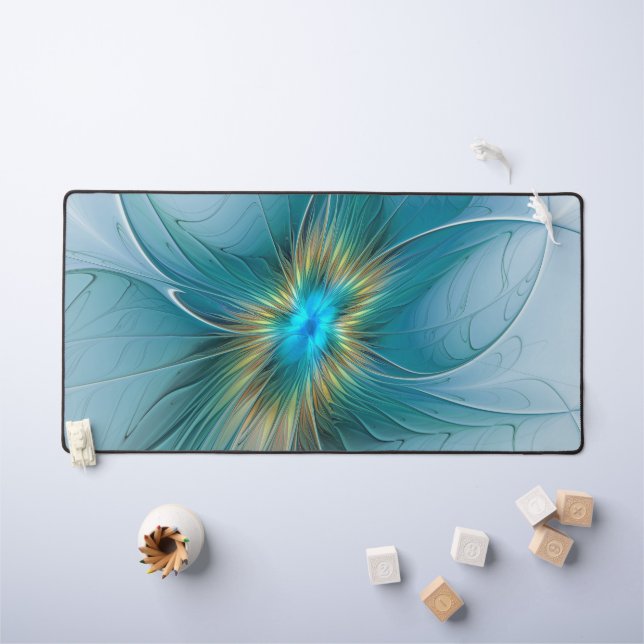 Little Beauty Modern Blue Gold Fraktal Blume Schreibtischunterlage (Kindertisch)