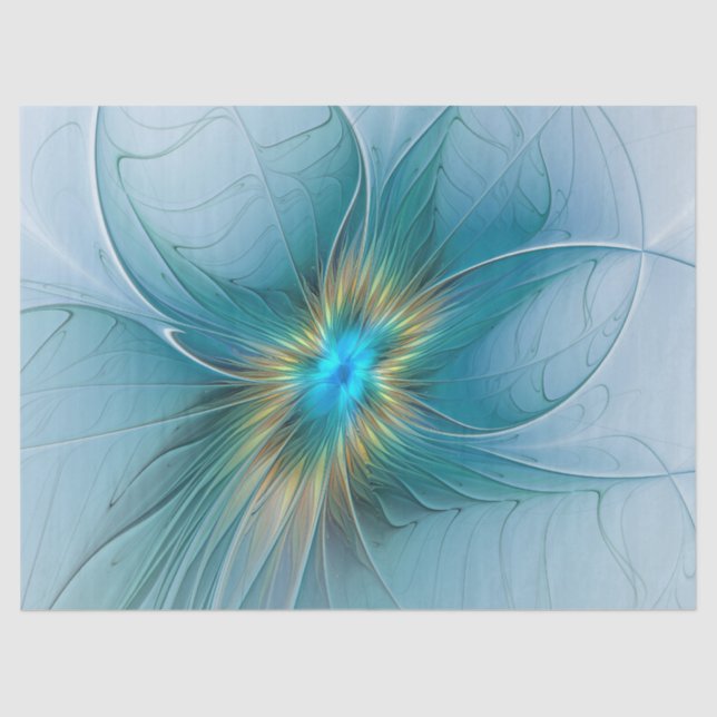 Little Beauty Modern Blue Gold Fraktal Blume Seidenpapier (Vorderseite)