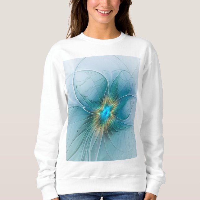 Little Beauty Modern Blue Gold Fraktal Blume Sweatshirt (Vorderseite)