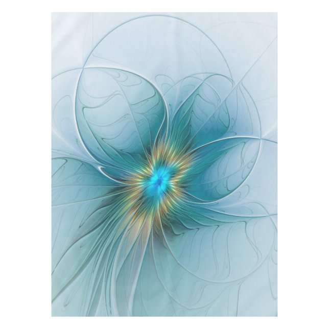 Little Beauty Modern Blue Gold Fraktal Blume Tischdecke (Vorderseite)