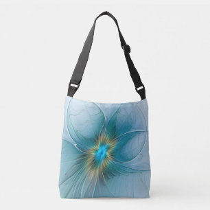 Little Beauty Modern Blue Gold Fraktal Blume Tragetaschen Mit Langen Trägern