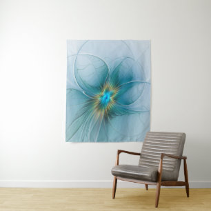 Little Beauty Modern Blue Gold Fraktal Blume Wandteppich