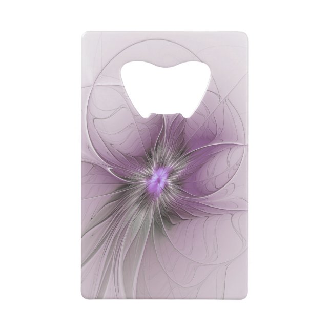 Little Beauty Modern Mauve Gray Fractal Art Flower Geldbeutel Flaschenöffner (Vorderseite)