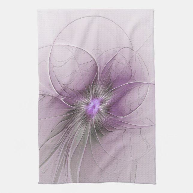 Little Beauty Modern Mauve Gray Fractal Art Flower Geschirrtuch (Vertikal)