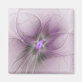 Little Beauty Modern Mauve Gray Fractal Art Flower Magnet