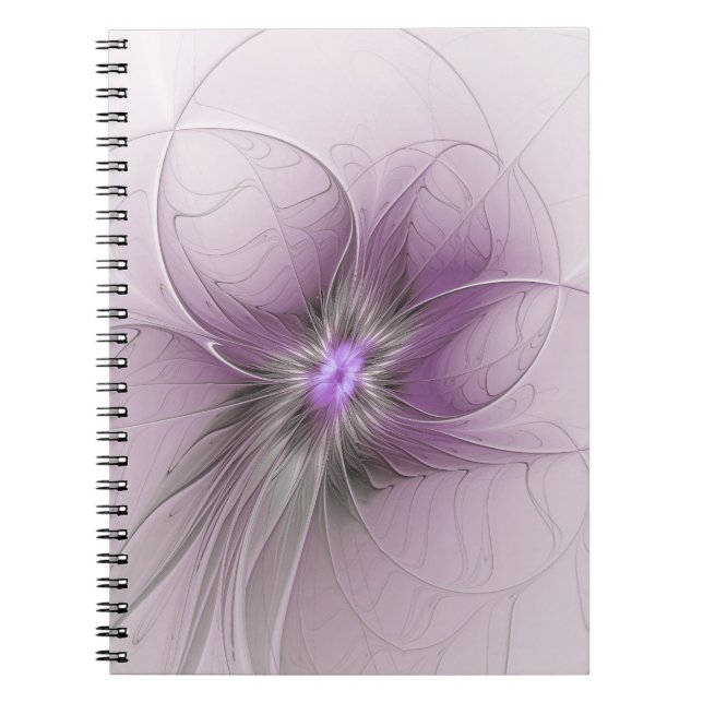 Little Beauty Modern Mauve Gray Fractal Art Flower Notizblock (Vorderseite)