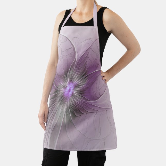 Little Beauty Modern Mauve Gray Fractal Art Flower Schürze (InSitu)