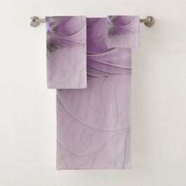 Little Beauty Modern Mauve Gray Fraktal Blume Badhandtuch Set