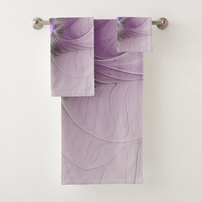 Little Beauty Modern Mauve Gray Fraktal Blume Badhandtuch Set (Insitu)