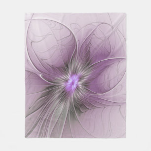 Little Beauty Modern Mauve Gray Fraktal Blume Fleecedecke