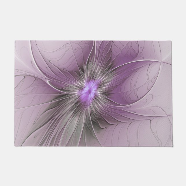 Little Beauty Modern Mauve Gray Fraktal Blume Fußmatte (Vorderseite)