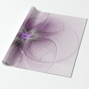 Little Beauty Modern Mauve Gray Fraktal Blume Geschenkpapier