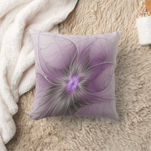 Little Beauty Modern Mauve Gray Fraktal Blume Kissen