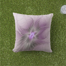 Little Beauty Modern Mauve Gray Fraktal Blume Kissen