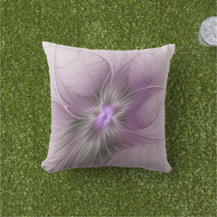 Little Beauty Modern Mauve Gray Fraktal Blume Kissen