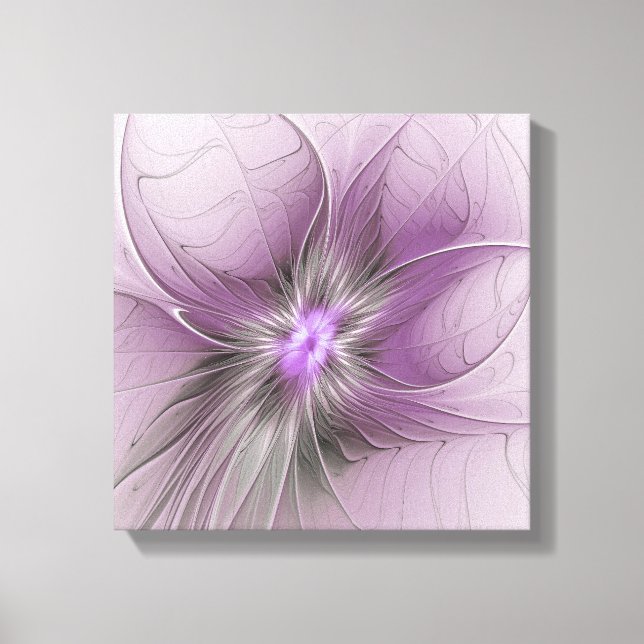 Little Beauty Modern Mauve Gray Fraktal Blume Leinwanddruck (Vorderseite)