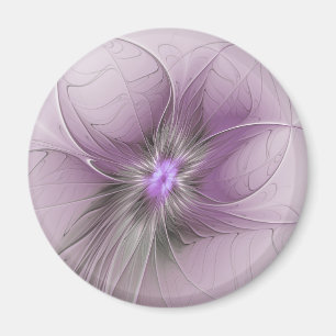 Little Beauty Modern Mauve Gray Fraktal Blume Magnet