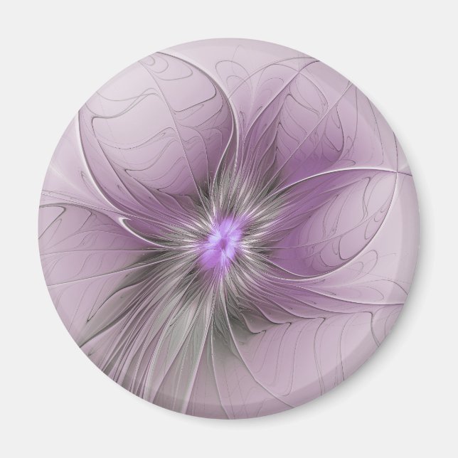 Little Beauty Modern Mauve Gray Fraktal Blume Magnet (Vorne)