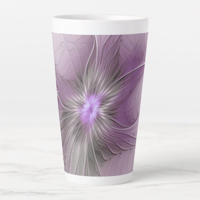 Little Beauty Modern Mauve Gray Fraktal Blume Milchtasse (Vorderseite)