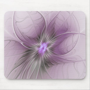 Little Beauty Modern Mauve Gray Fraktal Blume Mousepad