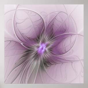 Little Beauty Modern Mauve Gray Fraktal Blume Poster