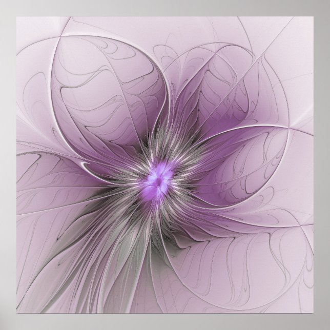 Little Beauty Modern Mauve Gray Fraktal Blume Poster (Vorne)