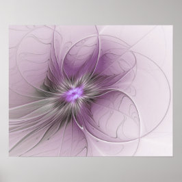 Little Beauty Modern Mauve Gray Fraktal Blume Poster