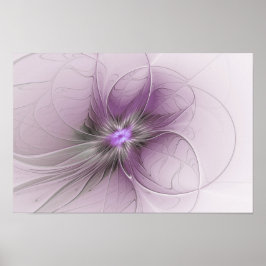 Little Beauty Modern Mauve Gray Fraktal Blume Poster
