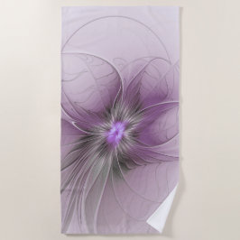 Little Beauty Modern Mauve Gray Fraktal Blume Strandtuch