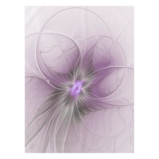 Little Beauty Modern Mauve Gray Fraktal Blume Tischdecke (Vorderseite)