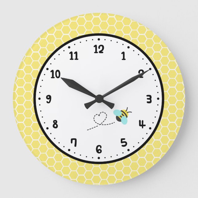 Little Bee and Honeycomb Pattern Room Decor Große Wanduhr (Vorderseite)