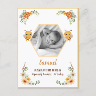 Little Bee Baby Birth Stats Postkarte